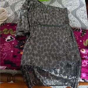 Dolls Kill - Silver Sequin Leopard One-Shoulder Dress